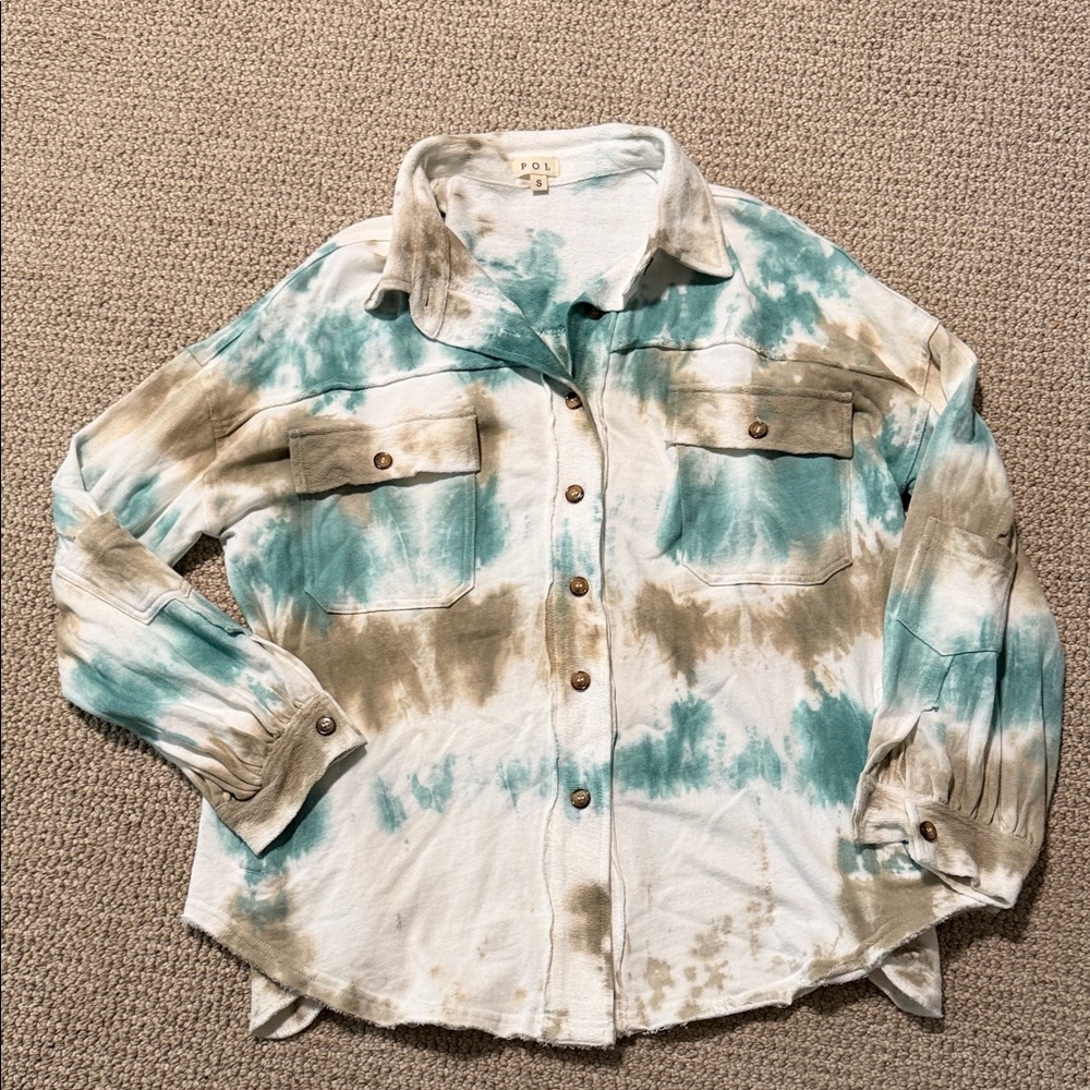 POL Teal and Tan Button Down Shirt